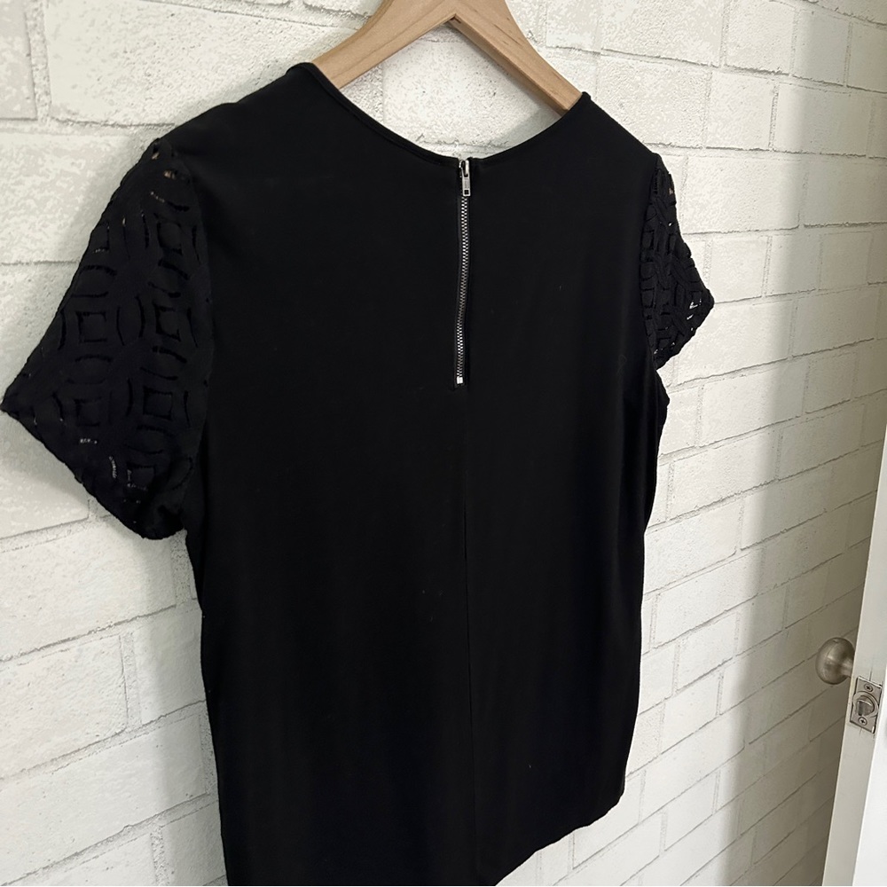 MARKET & SPRUCE Black Lace Overlay Short Sleeve Top - Picture 7 of 8